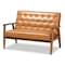 Baxton Studio Sorrento Mid-Century Modern Tan Faux Leather and Walnut Brown Finished Wood Loveseat 175-10978-Zoro - alternate 1